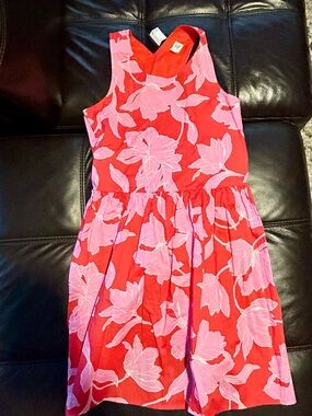 GAP Kids Floral Red & Pink Cotton Dress NWT